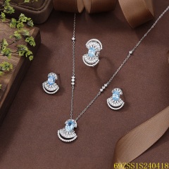 طقم مجوهرات زفاف من الفضة عيار 925 مرصع بالزركون