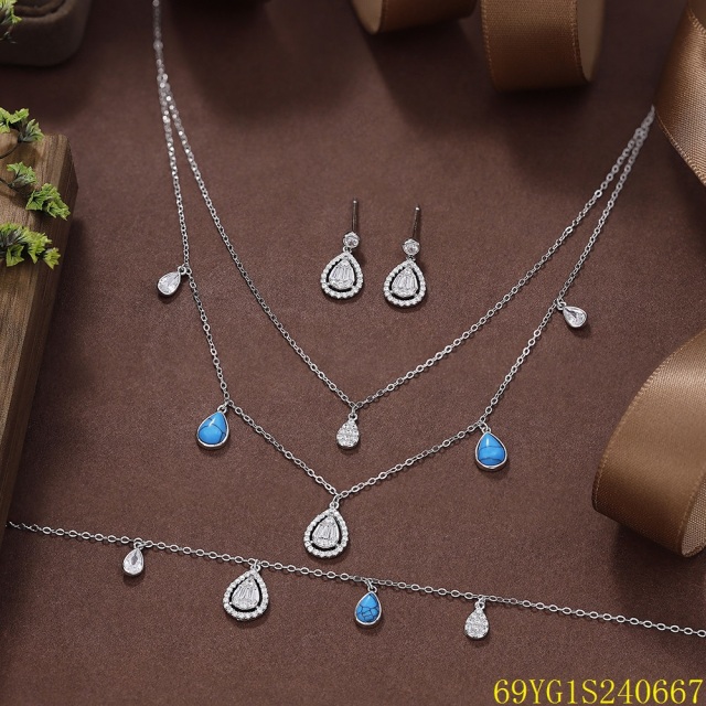 طقم مجوهرات زفاف من الفضة عيار 925 مرصع بالزركون