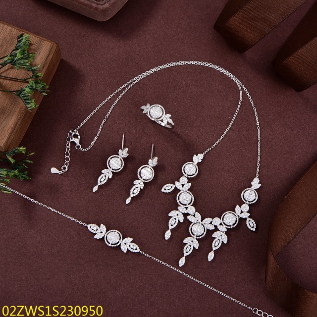 طقم مجوهرات صيفي من الفضة 925 مرصع بالزركونيا المكعبة