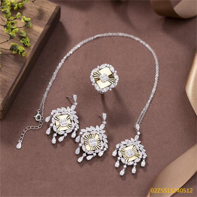 طقم مجوهرات زفاف من الفضة عيار 925 مرصع بالزركون