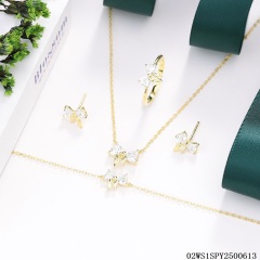 طقم قلادة من الفضة الإسترليني عيار 925 مطلية بالذهب ومرصعة بالزركون