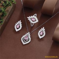 طقم قلادة من الفضة الإسترليني عيار 925 مرصعة بالزركون