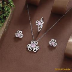 طقم قلادة من الفضة الإسترليني عيار 925 مرصعة بالزركون
