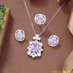 طقم قلادة من الفضة الإسترليني عيار 925 مرصعة بالزركون