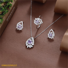 طقم قلادة من الفضة الإسترليني عيار 925 مرصعة بالزركون