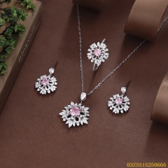 طقم قلادة من الفضة الإسترليني عيار 925 مرصعة بالزركون