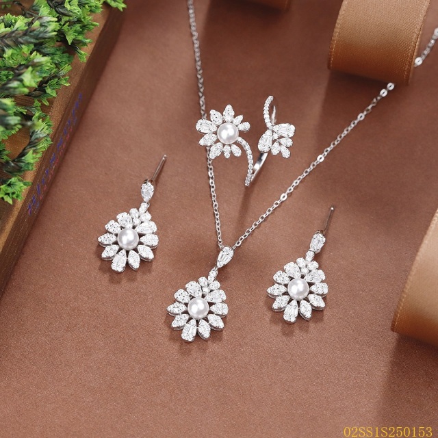 925 Sterling Silver Pearl Necklace Set