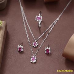 طقم قلادة من الفضة الإسترليني عيار 925 مرصعة بالزركون