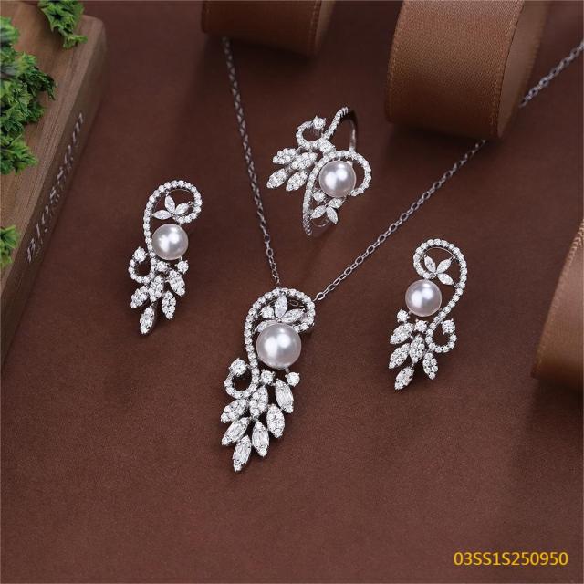 925 Sterling Silver Pearl Necklace Set