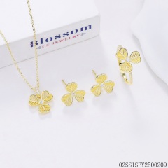 طقم قلادة من الفضة الإسترليني عيار 925 مطلية بالذهب ومرصعة بالزركون