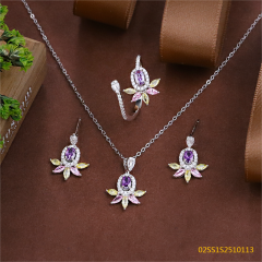 طقم قلادة من الفضة الإسترليني عيار 925 مرصعة بالزركون