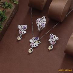 طقم قلادة من الفضة الإسترليني عيار 925 مرصعة بالزركون