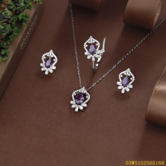 طقم قلادة من الفضة الإسترليني عيار 925 مرصعة بالزركون