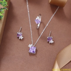 طقم قلادة من الفضة الإسترليني عيار 925 مرصعة بالزركون