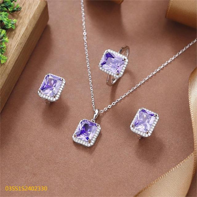 طقم قلادة من الفضة الإسترليني عيار 925 مرصعة بالزركون