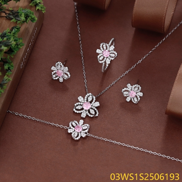 925 Sterling Silver Zircon Evening Jewelry Set