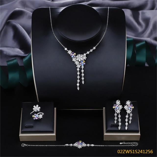طقم مجوهرات مسائية من الفضة عيار 925 مرصع بالزركون