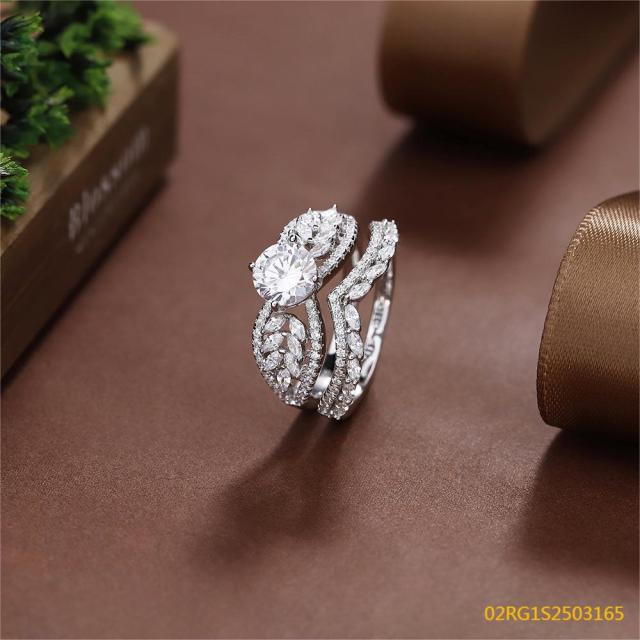 Wholesale fine 925 Silver Zircon Double Ring Set