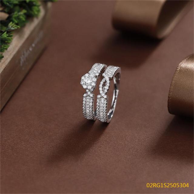 Wholesale fine 925 Silver Zircon Double Ring Set