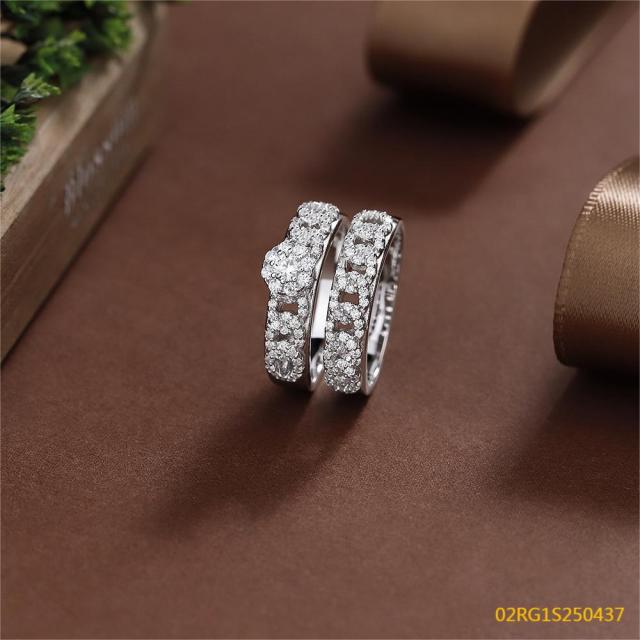 Wholesale fine 925 Silver Zircon Double Ring Set