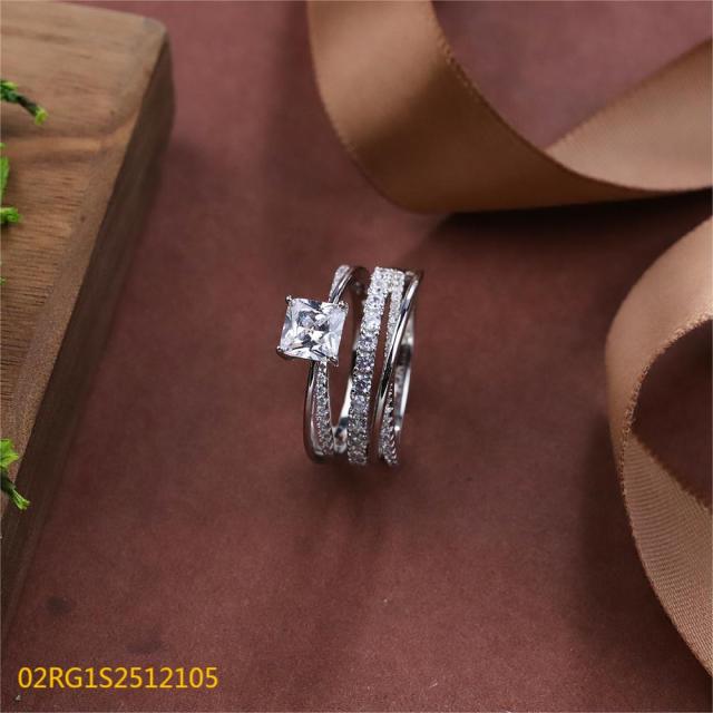 Wholesale fine 925 Silver Zircon Double Ring Set