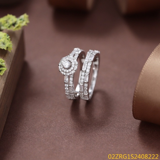 Wholesale fine 925 Silver Zircon Double Ring Set