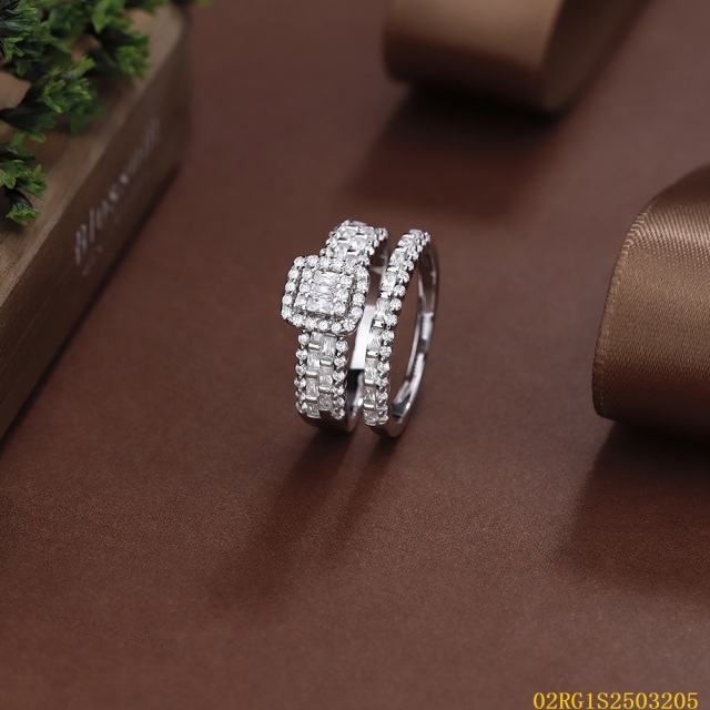 Wholesale fine 925 Silver Zircon Double Ring Set