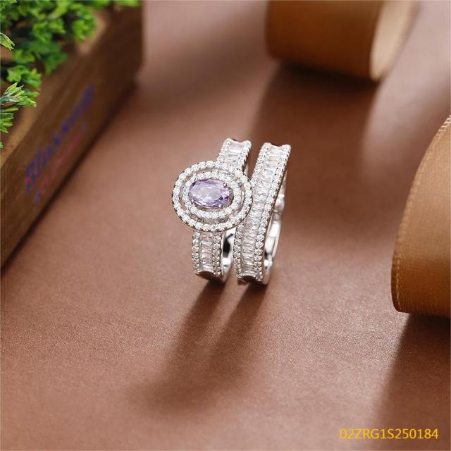 Wholesale fine 925 Silver Zircon Double Ring Set