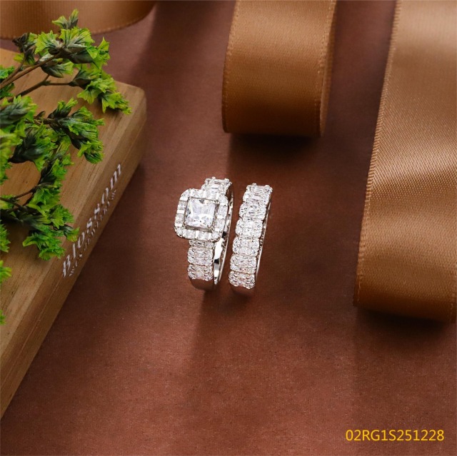 Wholesale fine 925 Silver Zircon Double Ring Set