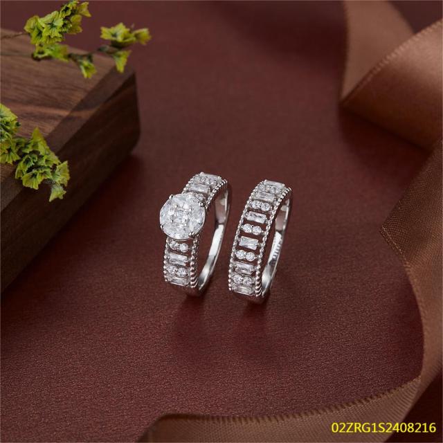 Wholesale fine 925 Silver Zircon Double Ring Set