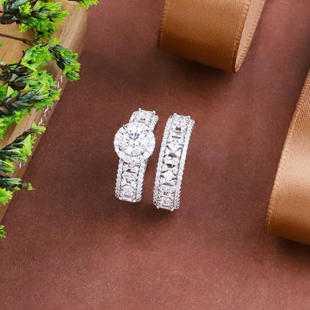 Wholesale fine 925 Silver Zircon Double Ring Set