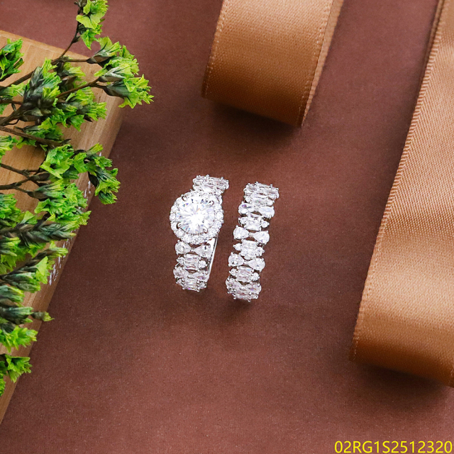 Wholesale fine 925 Silver Zircon Double Ring Set
