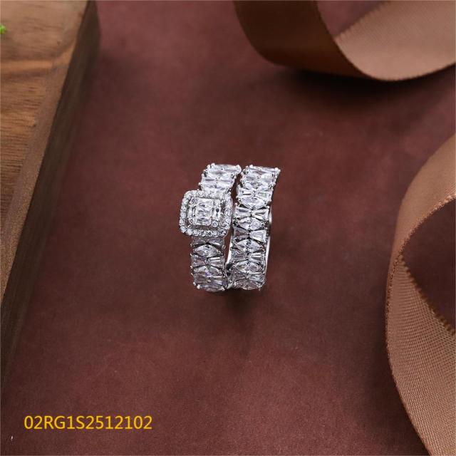 Wholesale fine 925 Silver Zircon Double Ring Set