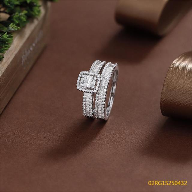 Wholesale fine 925 Silver Zircon Double Ring Set