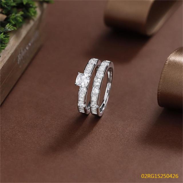 Wholesale fine 925 Silver Zircon Double Ring Set