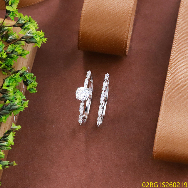 Wholesale fine 925 Silver Zircon Double Ring Set