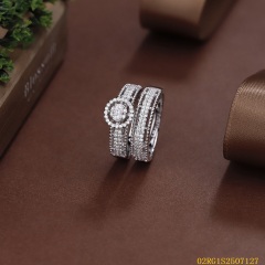 Wholesale fine 925 Silver Zircon Double Ring Set