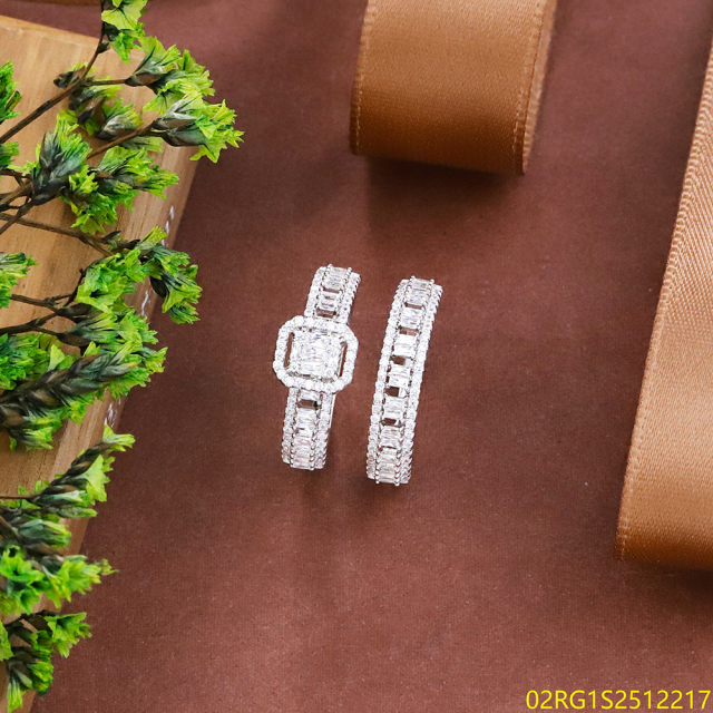 Wholesale fine 925 Silver Zircon Double Ring Set