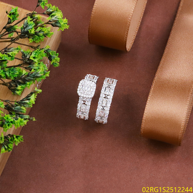 Wholesale fine 925 Silver Zircon Double Ring Set