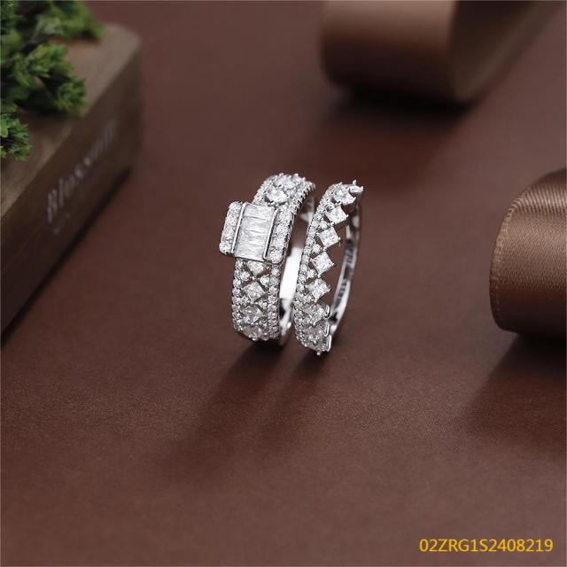 Wholesale fine 925 Silver Zircon Double Ring Set