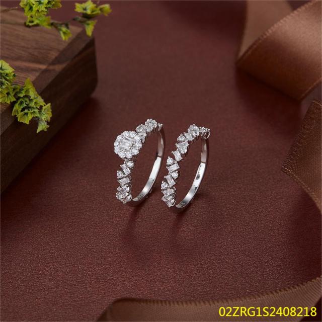 Wholesale fine 925 Silver Zircon Double Ring Set
