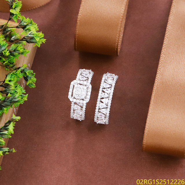 Wholesale fine 925 Silver Zircon Double Ring Set
