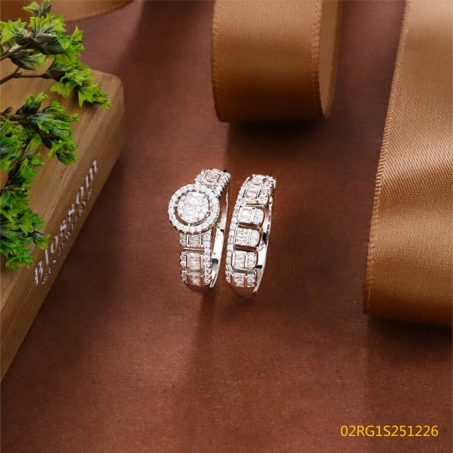 Wholesale fine 925 Silver Zircon Double Ring Set