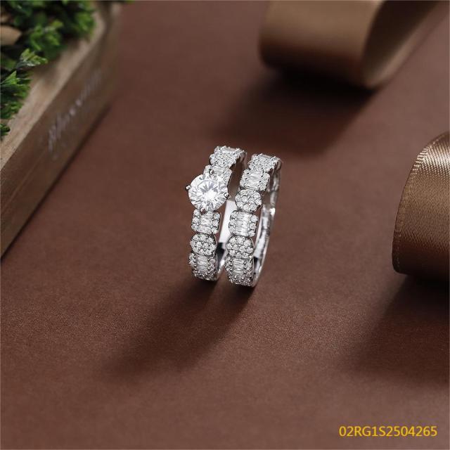 Wholesale fine 925 Silver Zircon Double Ring Set