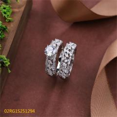Wholesale fine 925 Silver Zircon Double Ring Set