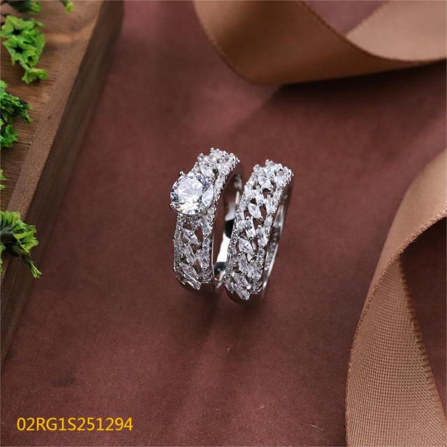 Wholesale fine 925 Silver Zircon Double Ring Set
