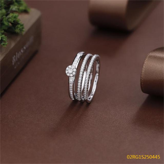 Wholesale fine 925 Silver Zircon Double Ring Set