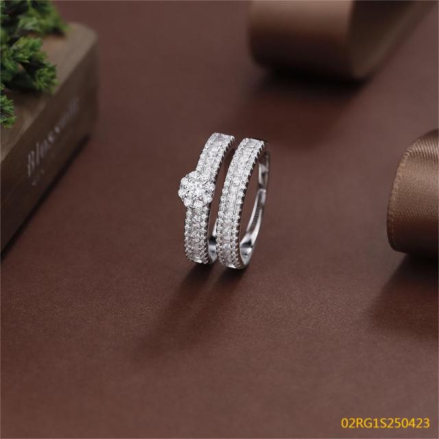 Wholesale fine 925 Silver Zircon Double Ring Set