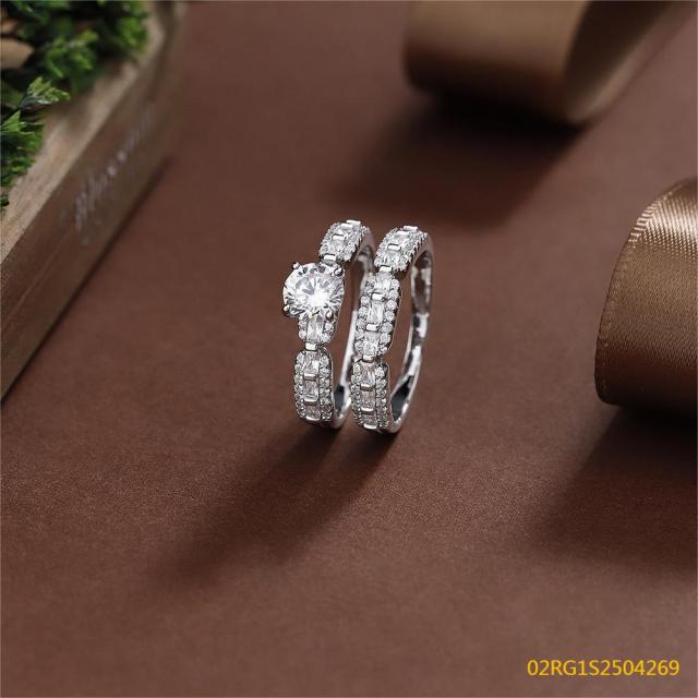 Wholesale fine 925 Silver Zircon Double Ring Set