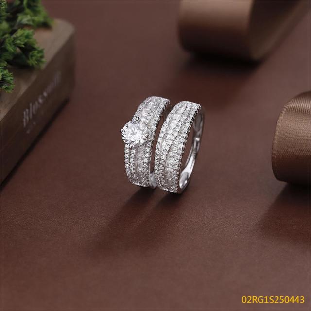 Wholesale fine 925 Silver Zircon Double Ring Set